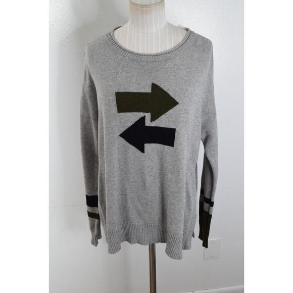 Lisa Todd Arrow Sweater Medium Gray Long Sleeve Striped Cotton Cashmere New - Picture 1 of 5